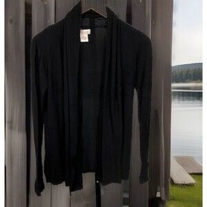 Glimmer JJ Basics Sweater Open Cardigan Long Sleeve Draping Shawl Black‎ Small